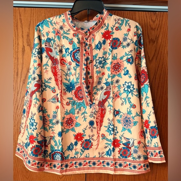 NWOT Women’s Boho Style Long Bell Sleeves Size Small Casual Blouse Orange - Picture 2 of 13